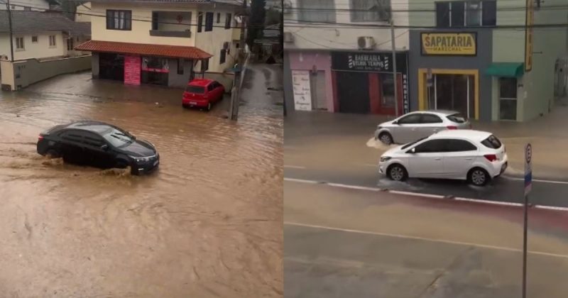 Ruas alagadas pela chuva em Jaraguá do Sul