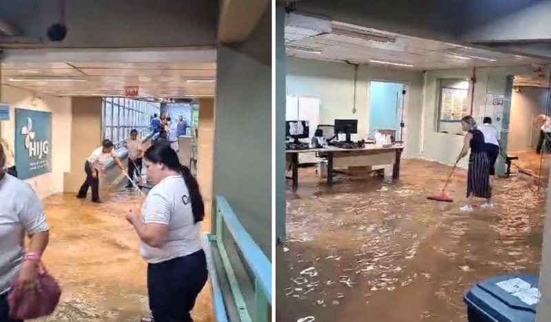 Água tomou o Hospital Infantil durante a forte chuva em Florianópolis