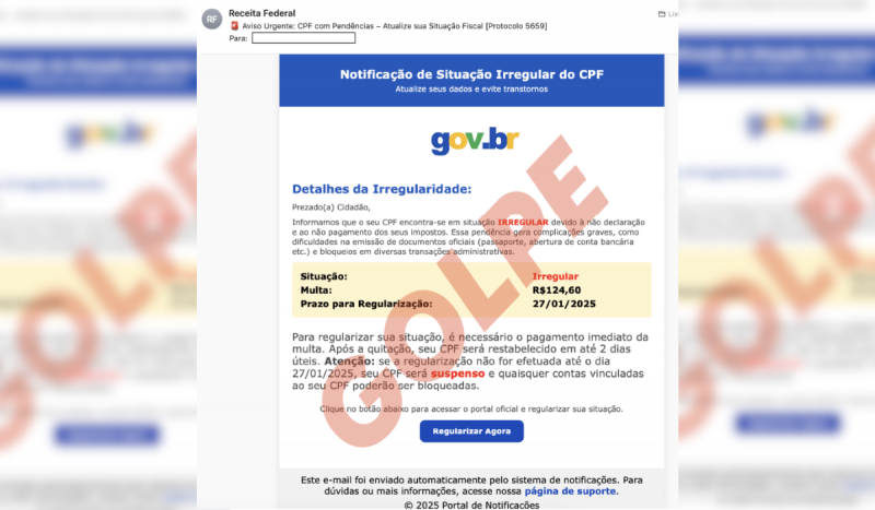 E-mail enviado no Golpe do CPF 