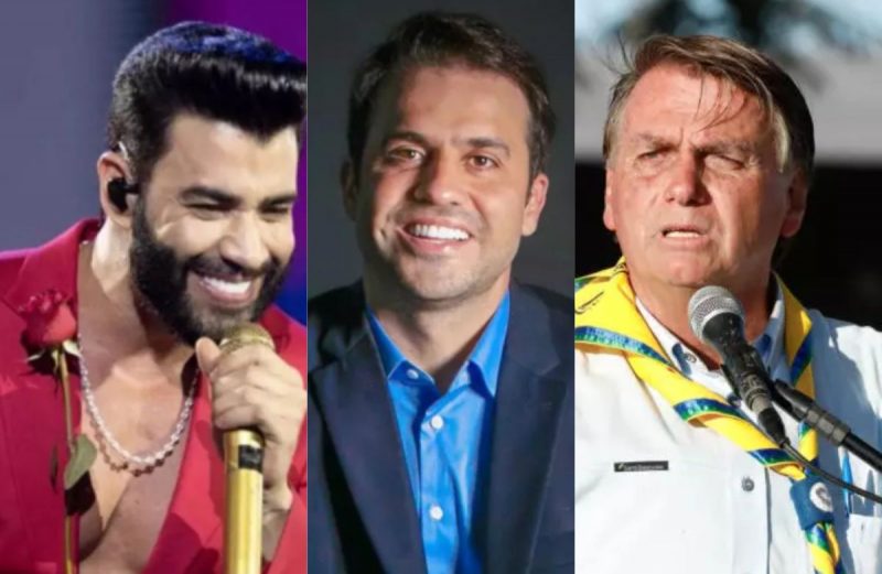 Fotomontagem com Gusttavo Lima, Pablo Marçal e Jair Bolsonaro