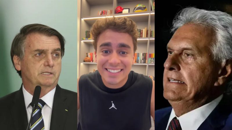 Montagem com fotos de Jair Bolsonaro, Nikolas Ferreira e Ronaldo Caiado