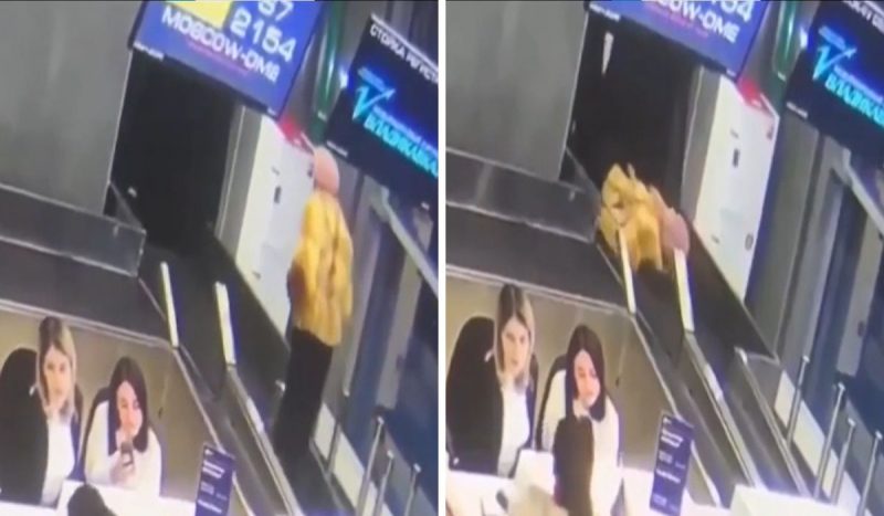 Idosa se confunde e entra na esteira de bagagem em aeroporto na Rússia