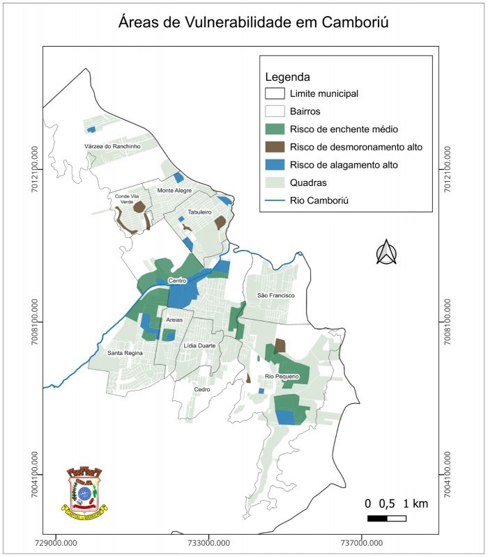 Mapa mostra locais onde há casas alagadas