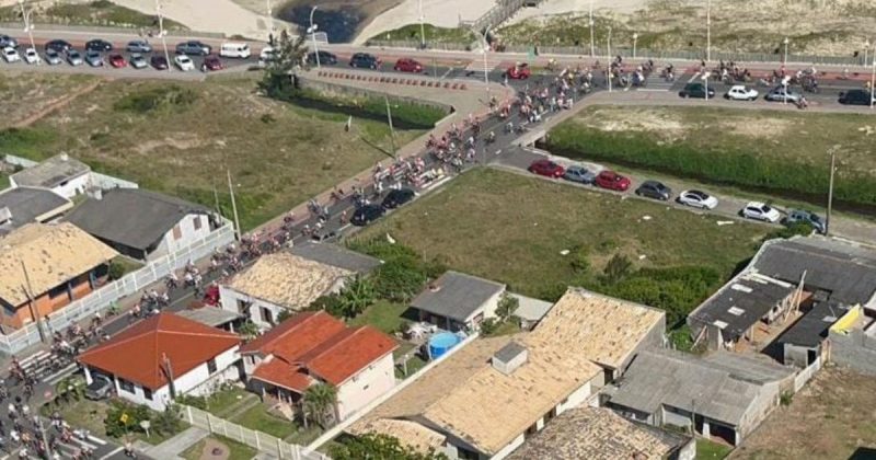 Imagem aérea do passeio ciclístico de Balneário Rincão