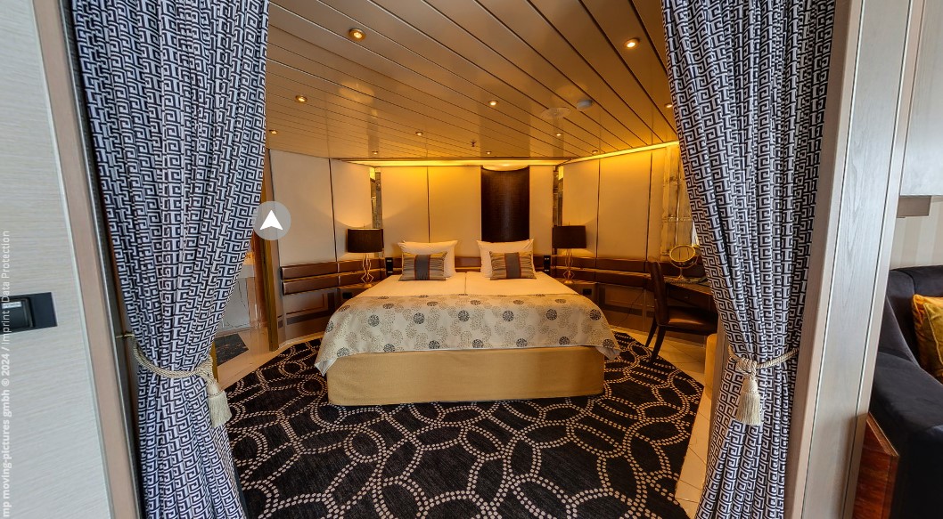 O Penthouse Suite é o maior e mais caro quarto da embarcação - Divulgação/Nicko Cruises/ND