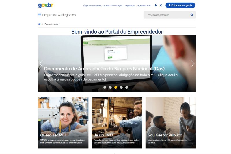 Print da tela inicial do site Portal do Empreendedor 