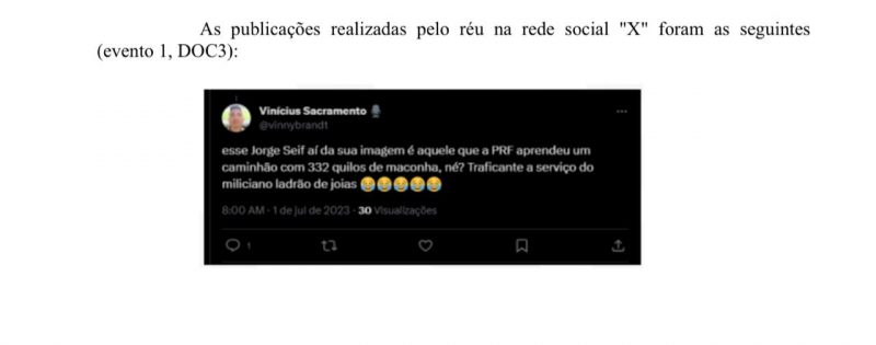 print de postagem em que jornalista chama Seif de traficante print de postagem em que jornalista chama Seif de traficante