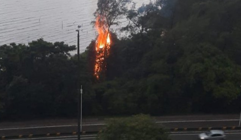 Raio provoca incêndio em Florianópolis, na movimentada Beira-Mar Norte