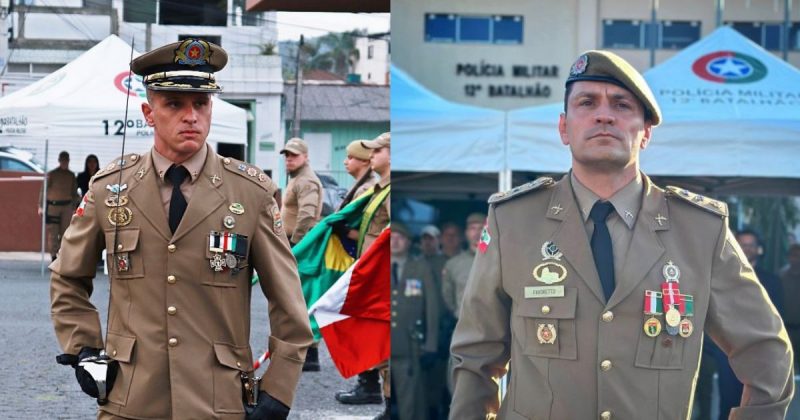 Fotomontagem com Tenente-Coronel Rafael Vicente (à esquerda) com Major Márcio Leandro Favoretto, do 12° BPM