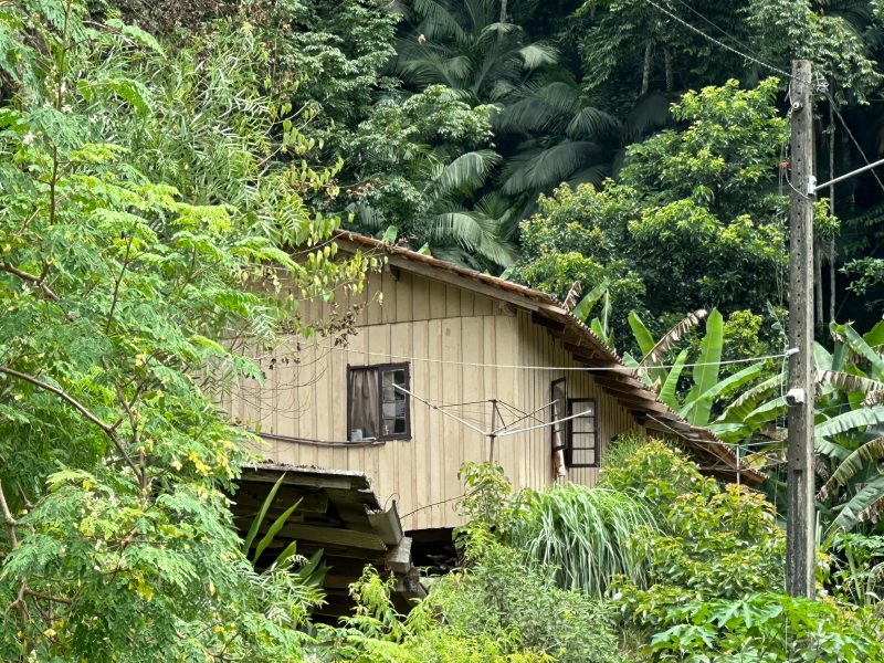 A imagem mostra a foto da casa da mulher encontrada morta dentro de casa em Indaial 