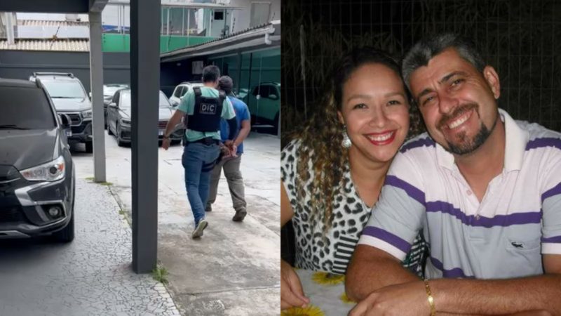 Foto mostra cunhado sendo preso ao lado de outra imagem de mãe e padrasto mortos pelo filho em Itajaí