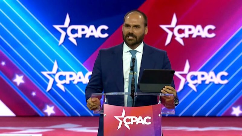 Discurso de Eduardo Bolsonaro foi repleto de críticas e ataques a Alexandre de Moraes - Foto: CPAC/YouTube/Reprodução/ND