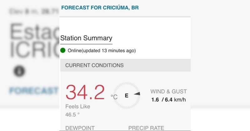 Previsão do tempo registrada na Estação Meteorológica da Satc