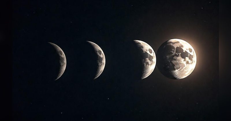 ciclo lunar em céu escuro