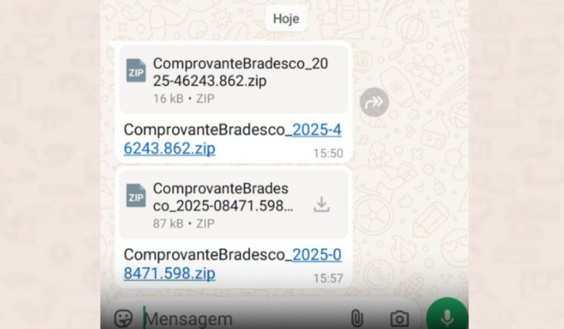 Falso comprovante de Pix em formato .zip é enviado pelo WhatsApp