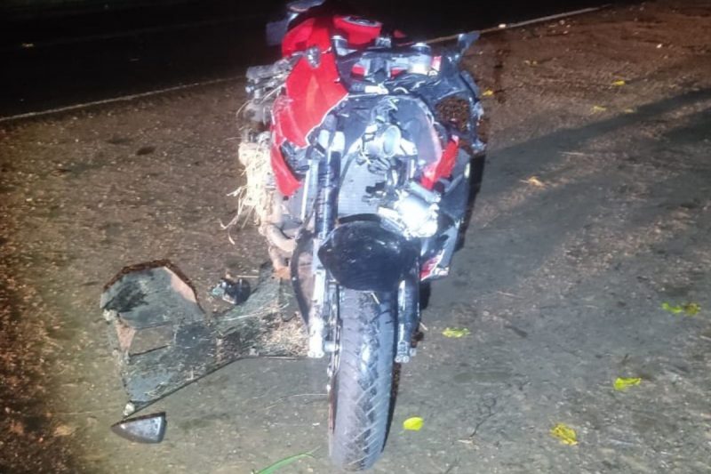 motocicleta após atropelar a vaca