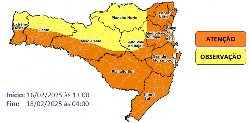 Defesa Civil emite alerta para temporais em v&aacute;rias regi&otilde;es de SC – Foto: Defesa Civil/Divulga&ccedil;&atilde;o/ND