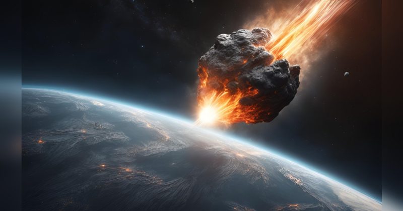 Imagem de asteroide atingindo a Terra com fogo