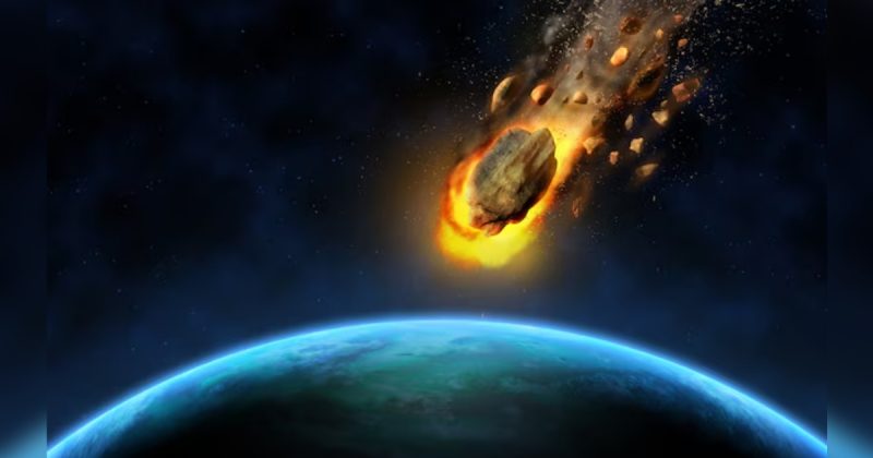 Imagem de asteroide atingindo a Terra com fogo