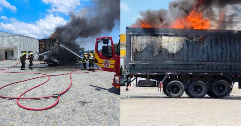 Incêndio em caminhão na BR-280 em Araquari