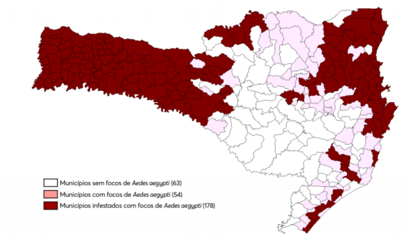 Mapa dos municípios infestados segundo a situação entomológica. Santa Catarina, 2025