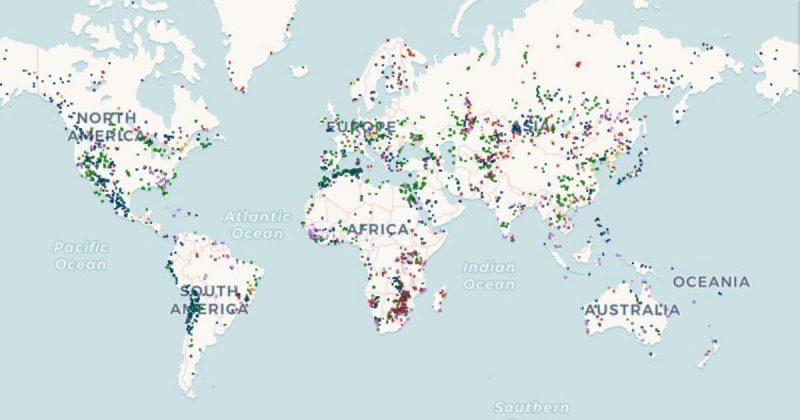 Países localizados pelo mapa de minerais de terras raras