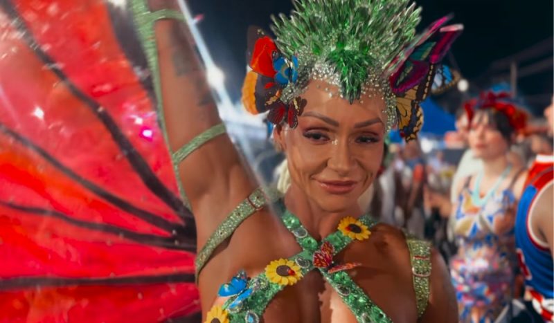 Musa de escola de samba, Aline Bianca, durante desfile de carnaval