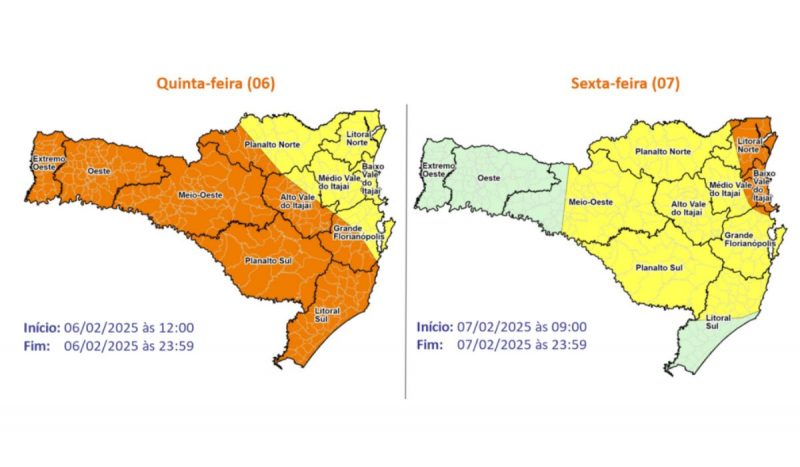 Chuvas começam a atingir SC nesta quinta-feira (6)