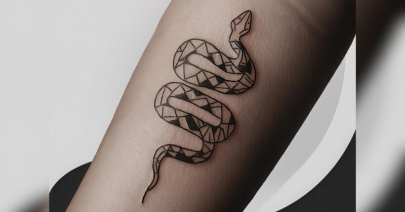 Braço com tatuagem de cobra