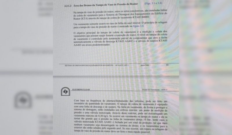 Trecho do manual da usina nuclear Angra 2 que indica reparo imediato em caso de acidente