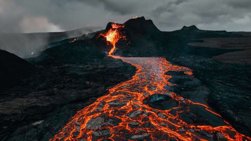 Corpos de magma de um vulcão