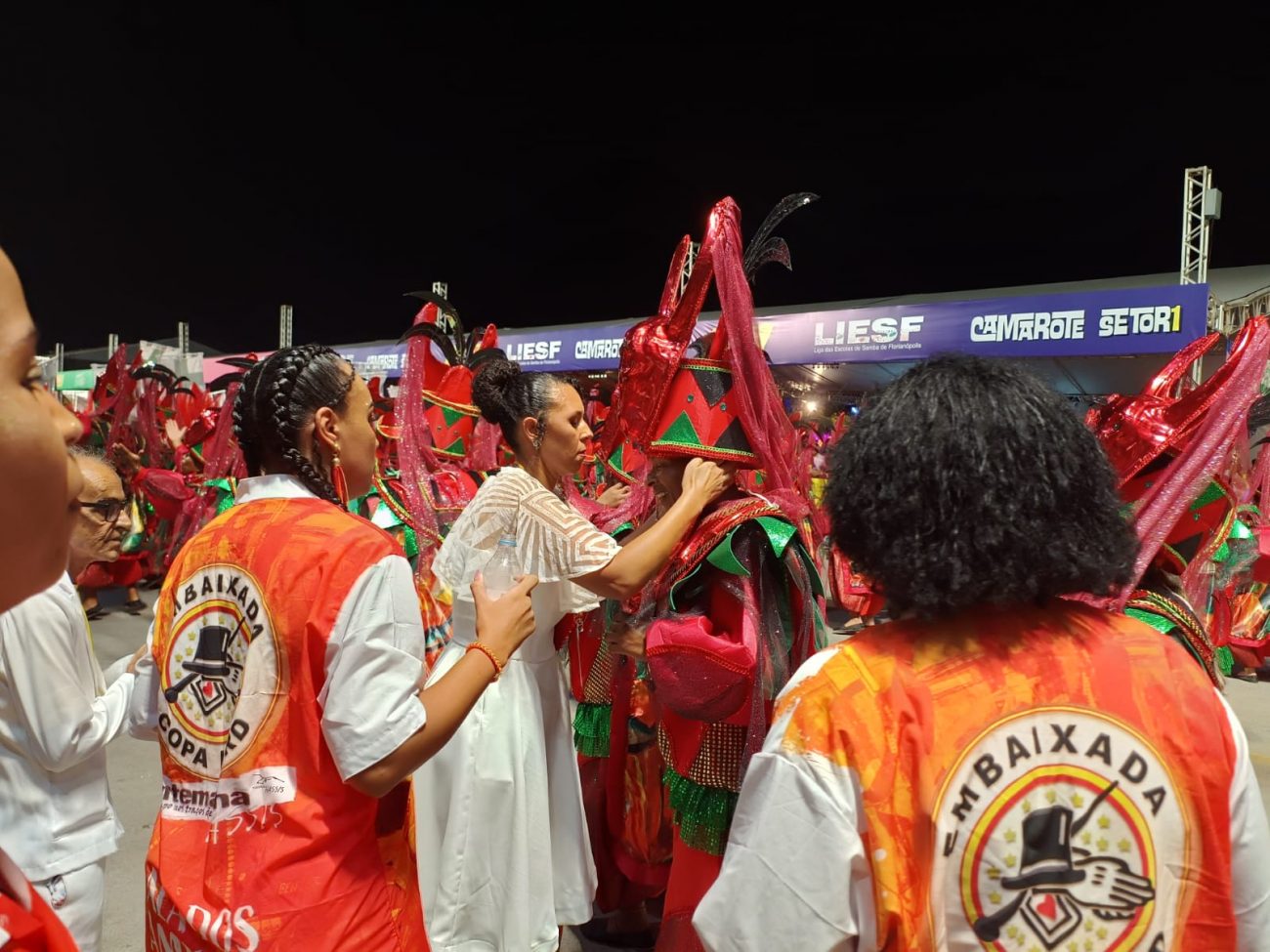 O chapéu de um dançarino chegou a cair e a equipe de figurino precisou intervir para que o desfile prosseguisse sem interrupções - Geovani Martins/ND