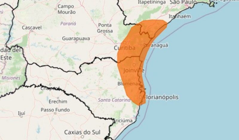 Mapa mostra região em alerta laranja &#8211; Foto: INMET/Divulgação/ND