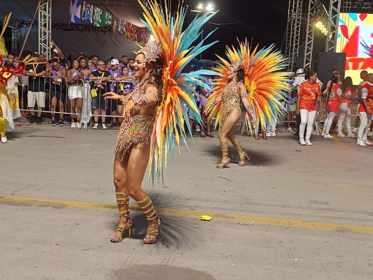 Aline Mombelli e Lara Koerich, mãe e filha, desfilaram juntas como o destaque do quarto setor do desfile da Copa Lord - Geovani Martins/ND