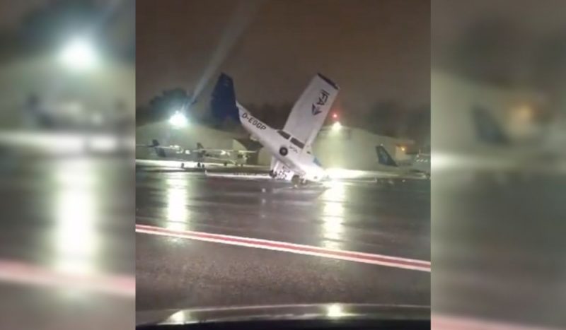 Tempestade em Portugal vira aviões de cabeça para baixo