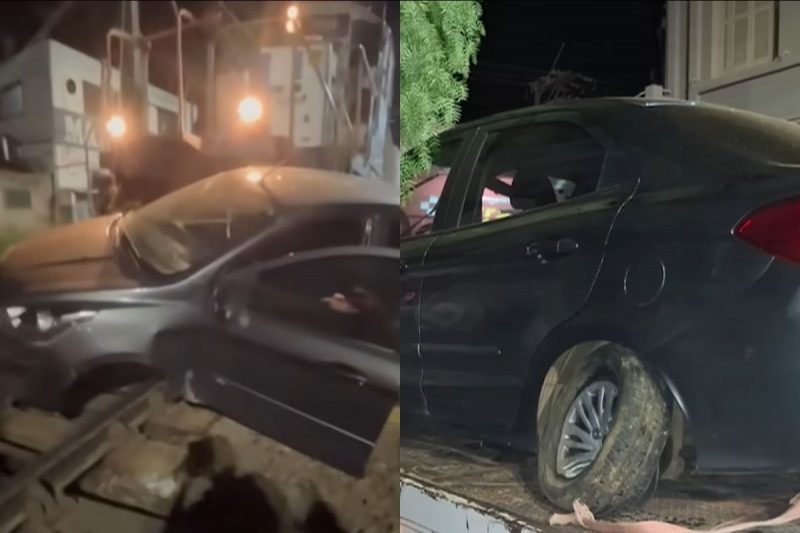 Carro da família teve perda total após ser arrastado por um trem