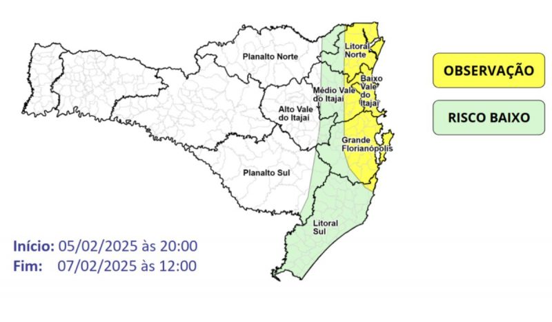 Chuvas rápidas devem atingir o litoral catarinense nos próximos dias