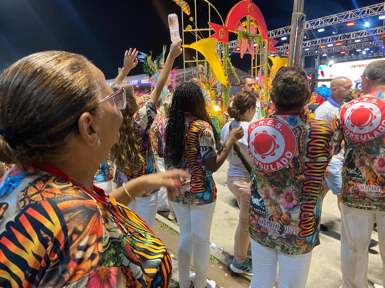 Costureira Neide Martins aprecia as roupas que costurou para a Consulado no Carnaval 2025 - Gabriela Ferrarez/ND