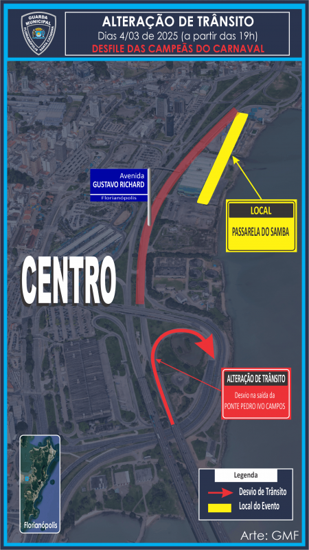 Alterações de trânsito durante Desfile das Campeãs em Florianópolis