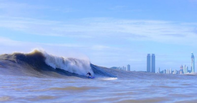 Surfista pegando onda na Praia Central, em BC