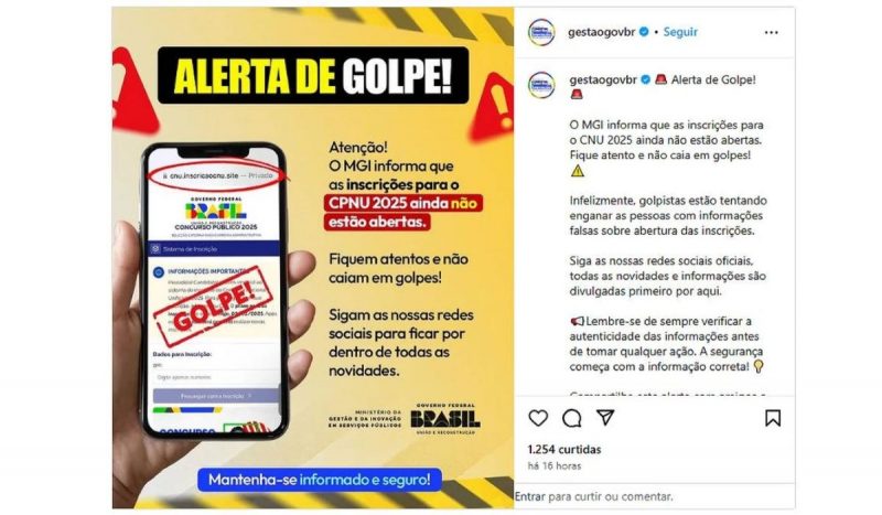 Governo divulgou alerta de golpes no Instagram