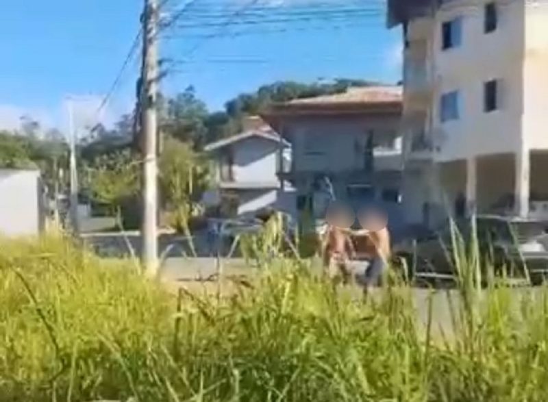 Momento em que homem da facada no peito da vítima em Brusque 