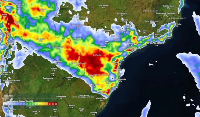 Massa de ar frio traz chuvas para diversas regiões do estado