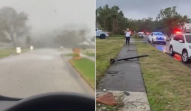 Mulher registrou durante e após a passagem do tornado