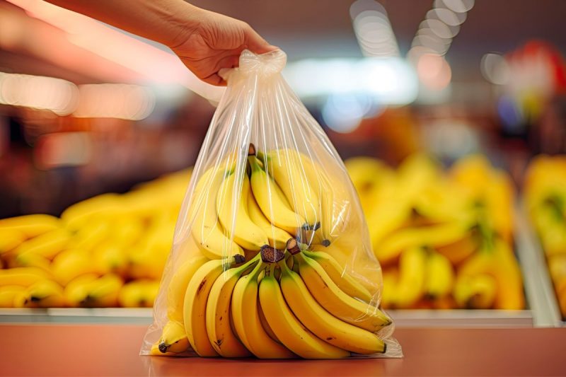 bananas dentro de um saco no supermercado