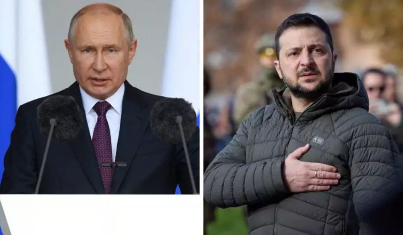 Acordo de cessar-fogo entre Rússia e Ucrânia, foto mostra à esquerda, Putin, e à direita, Zelensky