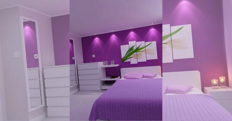 Um quarto roxo brilhante, para as pessoas virem como um quarto ficaria dessa cor 