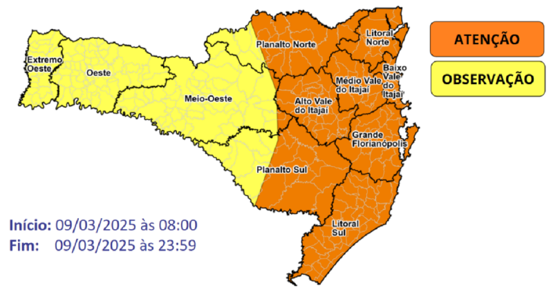 Previsão do tempo emitida pela Defesa Civil