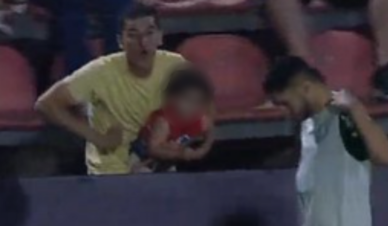 Torcedor imitou um macaco com uma crian&ccedil;a no colo em jogo do Palmeiras – Foto: Reprodu&ccedil;&atilde;o/Redes Sociais/ND