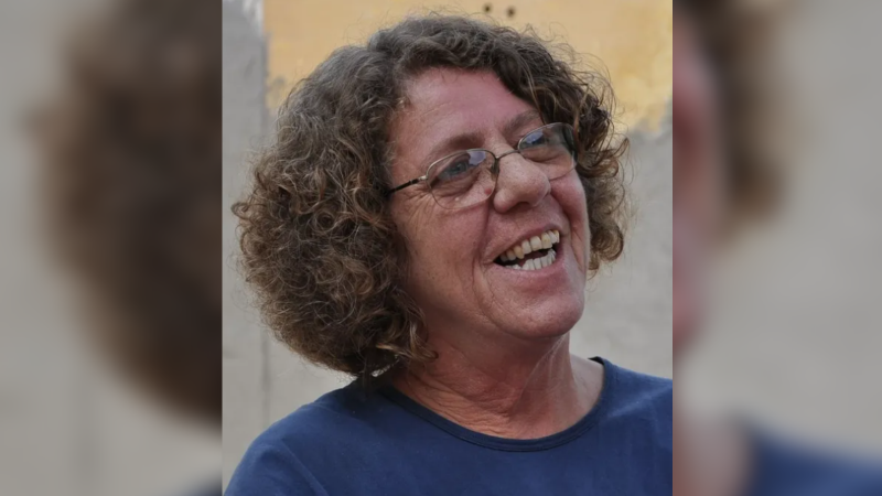 Cristina Buarque aparece sorrindo na foto, usando óculos de grau e uma blusa azul.